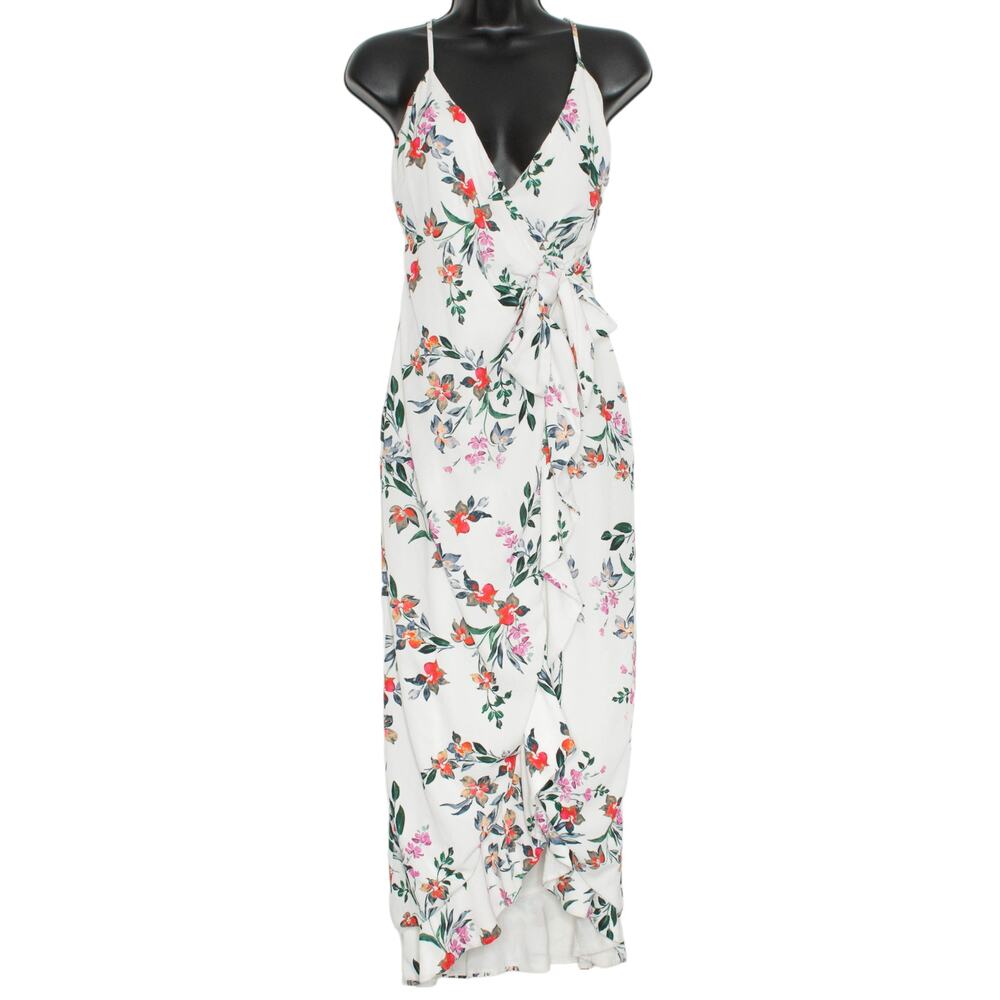 TJD Floral Wrap Maxi Sundress White XS Boho Romantic Cottagecore Fairycore Flowy
